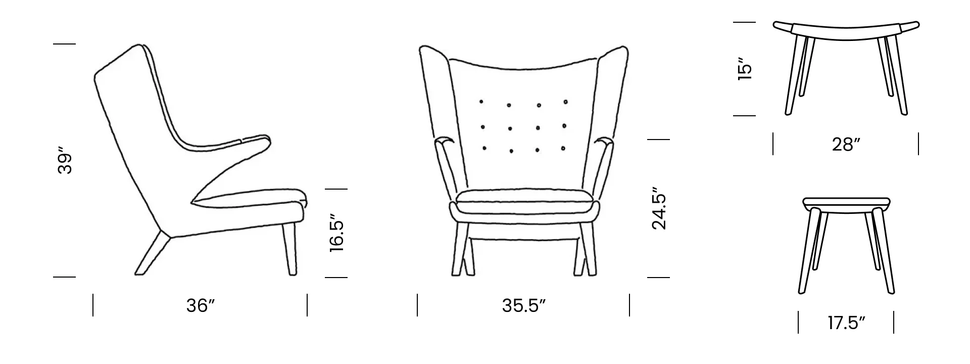Papa Bear Chair and Ottoman Desktop Dimensions